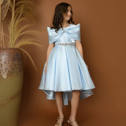 صورة فستان سهرة بناتي مع فيونكة لبس على الكتف - M3481